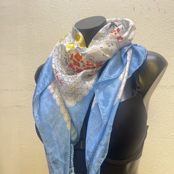 Johnny Was Floral Butterfly Silk Scarf With Tassels Square - Picture 3 of 9